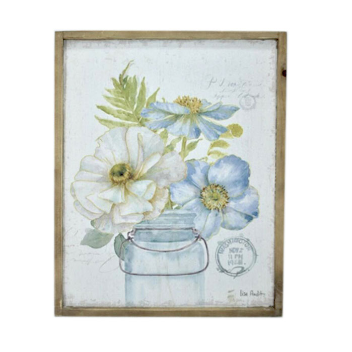 Flowers in Vase Wooden Framed Canvas Print