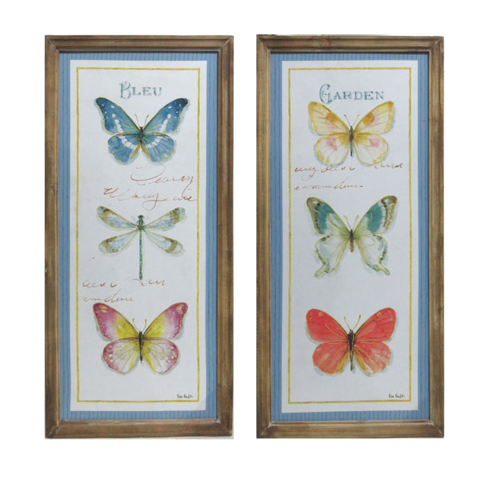 Set of 2 Butterfly and Dragonfly Wooden Framed Canvas Prints
