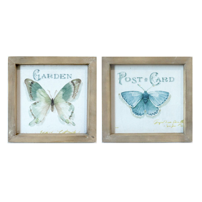 Set of 2 Square Butterfly Wooden Framed Canvas Prints