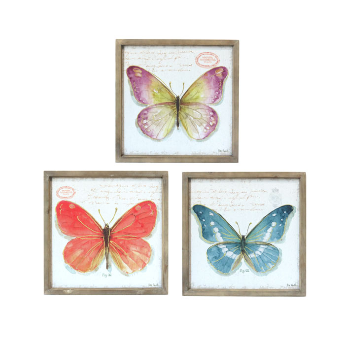 Set of 3 Square Beautiful Butterfly Wooden Framed Canvas Prints