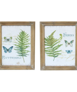 Set of 2 Fern & Butterflies Wooden Framed Canvas Prints