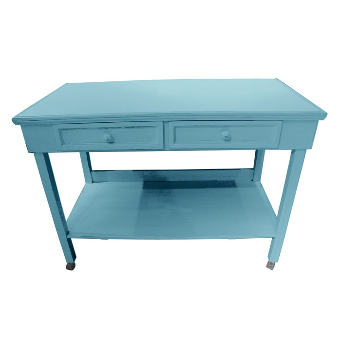 Powder Blue 2 Drawer Table on Casters