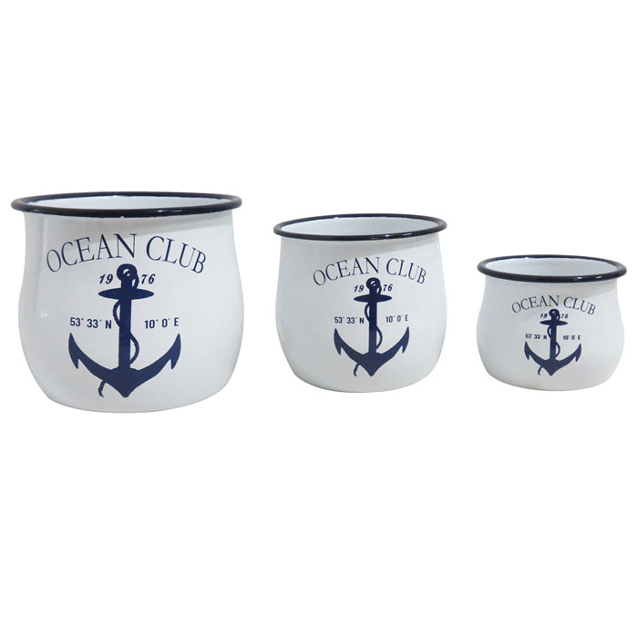 Set of 3 Enamel Ocean Club Pots