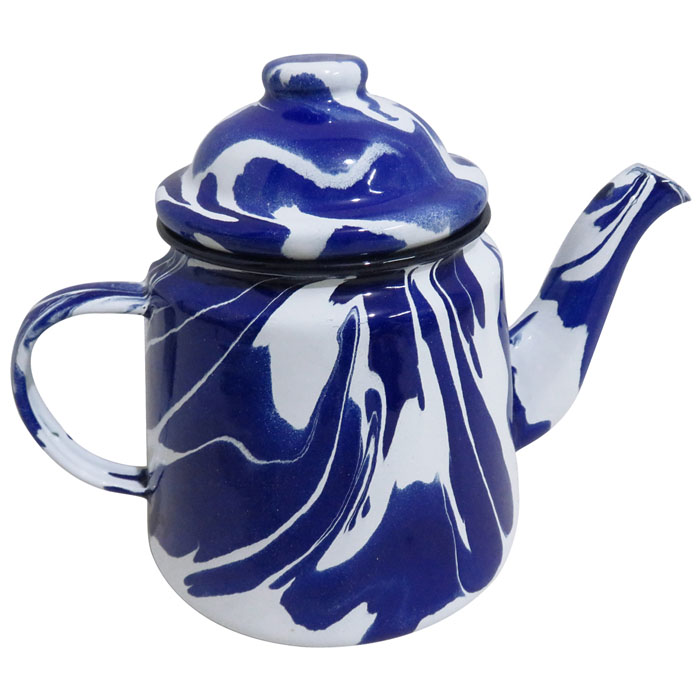 Blue & White Enamel Marble Effect Teapot