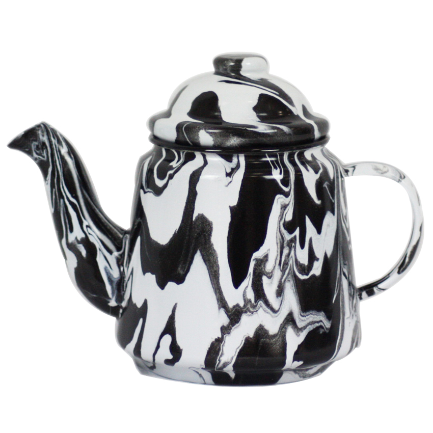 Black & White Enamel Marble Effect Teapot