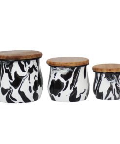 Set of 3 Black & White Enamel Marble Effect Storage Containers