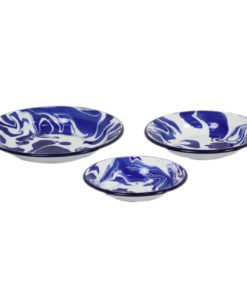 Set of 3 Blue & White Enamel Marble Effect Bowls