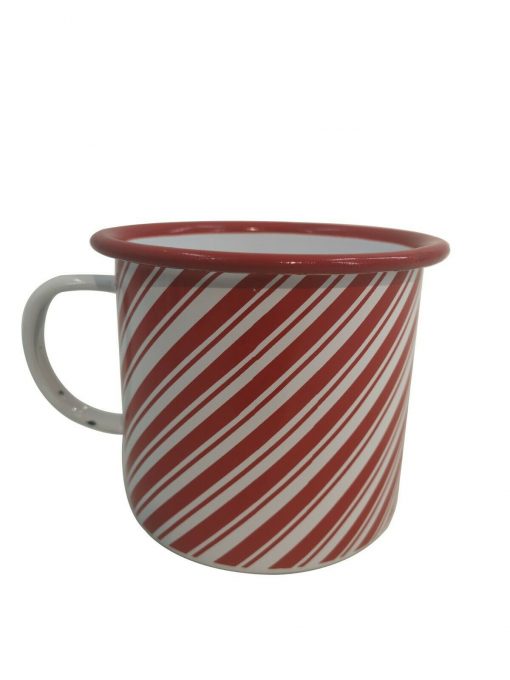 Christmas Red & White Candy Cane Enamel Mug Xmas Kitchen Durable Hot Drink