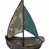 Chic Blue Nautical Metal Boat Sculpture Beach Yacht Sea Home Decor Ornament
