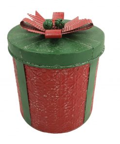 Large Red & Green Festive Metal Present Storage Container Decoration Christmas