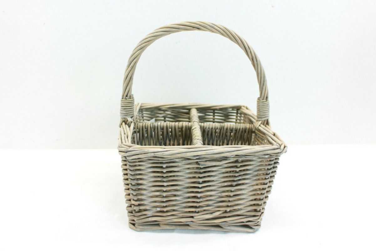 Grey Wicker Basket Utensil Holder 4 Segment Small Size By All Chic